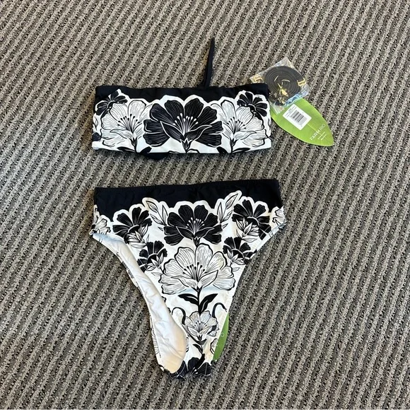 Set - Farm Rio Flower Leopards Bandeau Bikini Top & Bottom - Picture 2 of 9